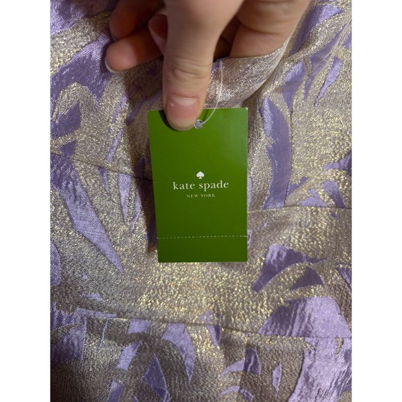 Kate Spade New York Lilac Gold Metallic Floral Brocade A Line Mini Dress Size 2 - Picture 3 of 6